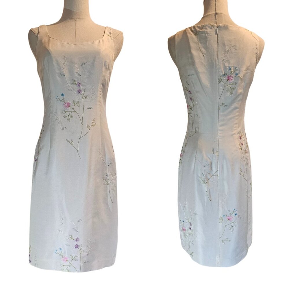 Vintage Ann Taylor 100% Silk Embroidered Floral Dress Size 2 Party Whimsical